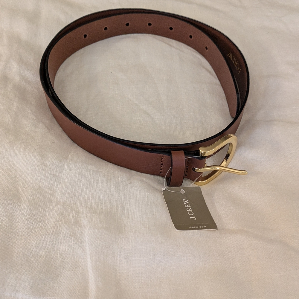 J. Crew Tan Leather Belt with Gold Buckle